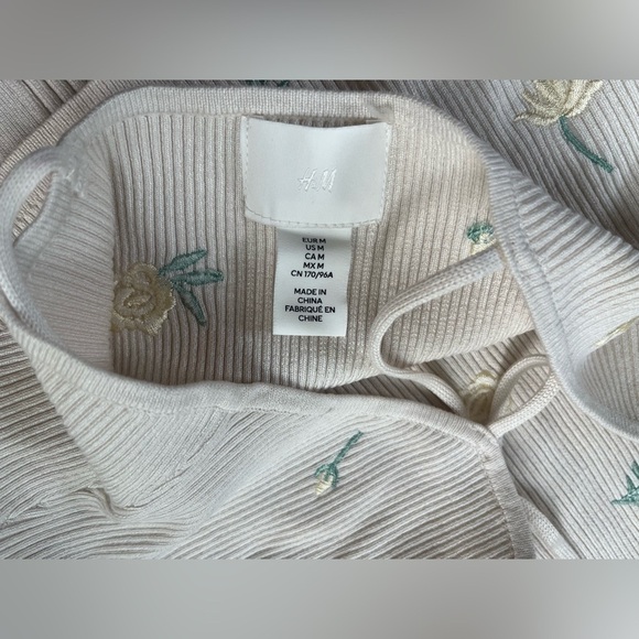 H&M RIBBED CARDIGAN AND CROP TOP WITH EMBROIDERY Sz. M ivory Y2K style - Picture 7 of 8